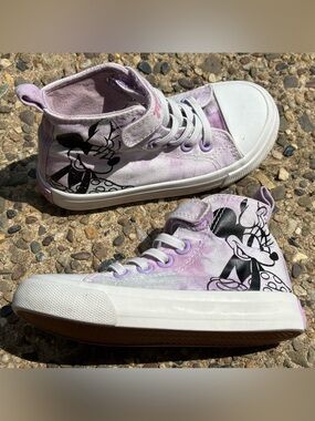 Disney Minnie Mouse Kids High Top White Purple Tie-Dye Sneakers Hook & Loop US 9